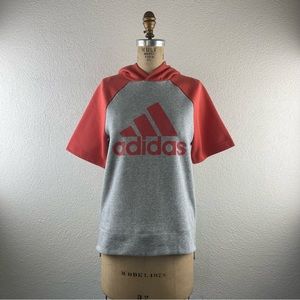 Adidas l XS Athletic Athleisure Orange Gray Hi-Lo Logo Workout Sweatshirt Hoodie